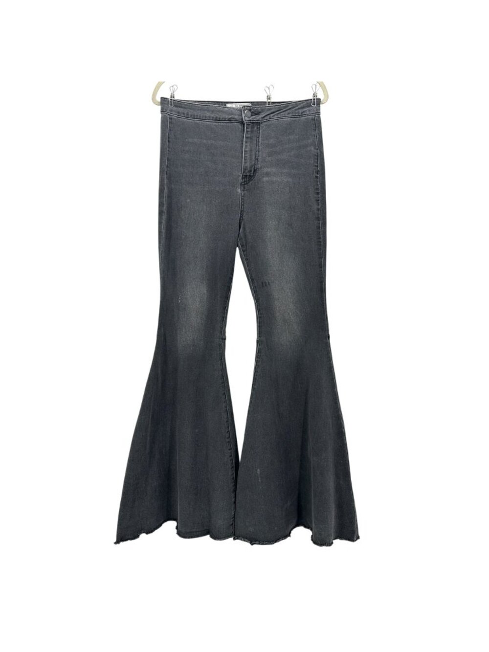 Free People Womens 29 Jeans We The Free Float On Flare Distressed Black Raw Hem